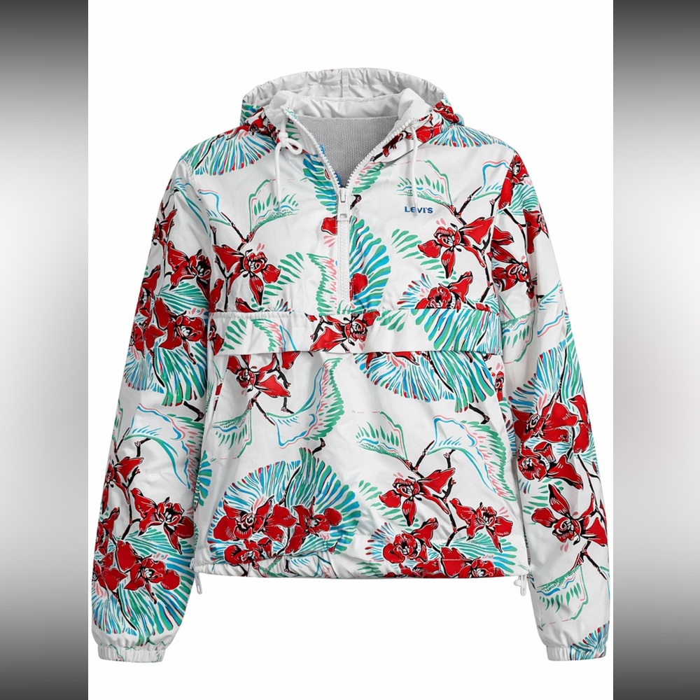 Levi's Tropical Floral Print 1/4 Zip Pullover Windbreaker Hoodie Size M